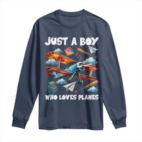 Funny Pilot Airplane Lovers Long Sleeve Shirt Just A Boy Who Loves Planes - Wonder Print Shop