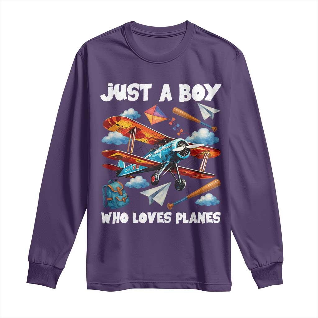 Funny Pilot Airplane Lovers Long Sleeve Shirt Just A Boy Who Loves Planes - Wonder Print Shop