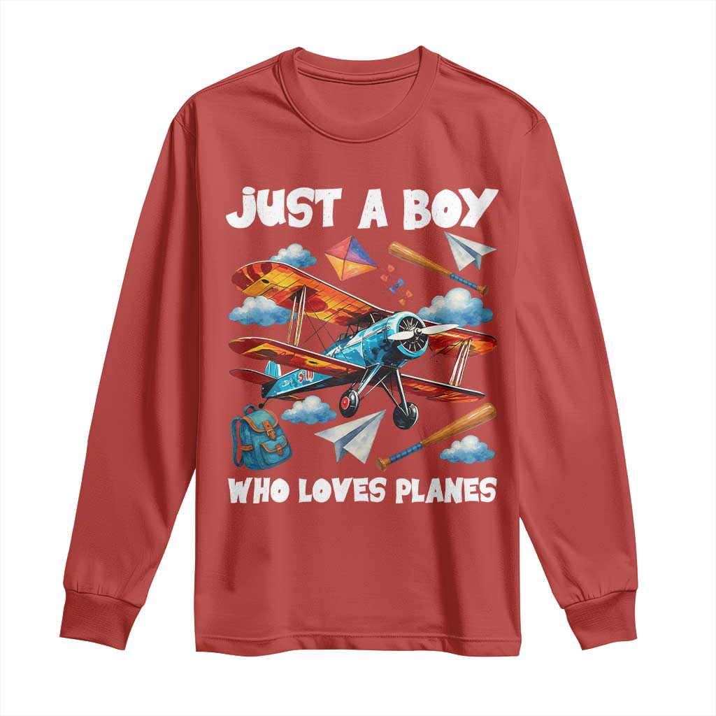 Funny Pilot Airplane Lovers Long Sleeve Shirt Just A Boy Who Loves Planes - Wonder Print Shop