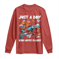 Funny Pilot Airplane Lovers Long Sleeve Shirt Just A Boy Who Loves Planes - Wonder Print Shop