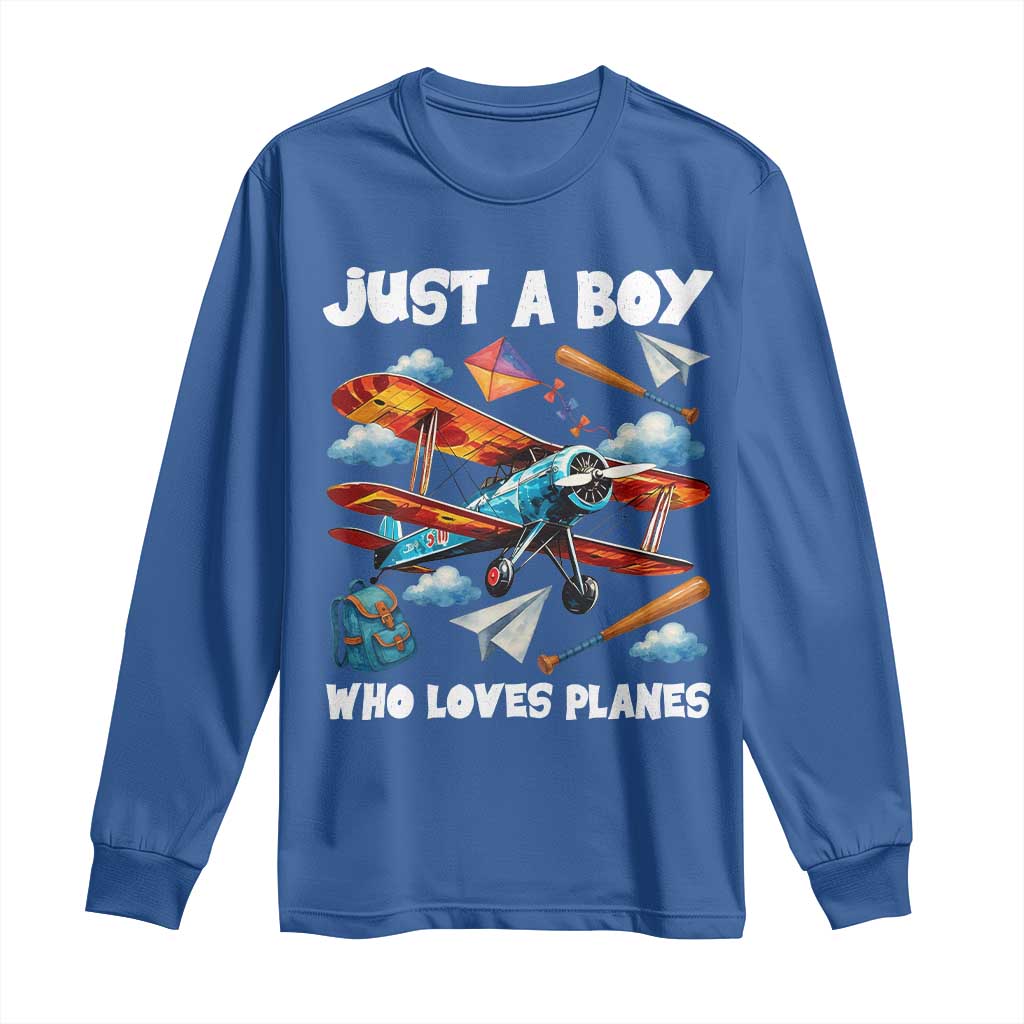 Funny Pilot Airplane Lovers Long Sleeve Shirt Just A Boy Who Loves Planes - Wonder Print Shop