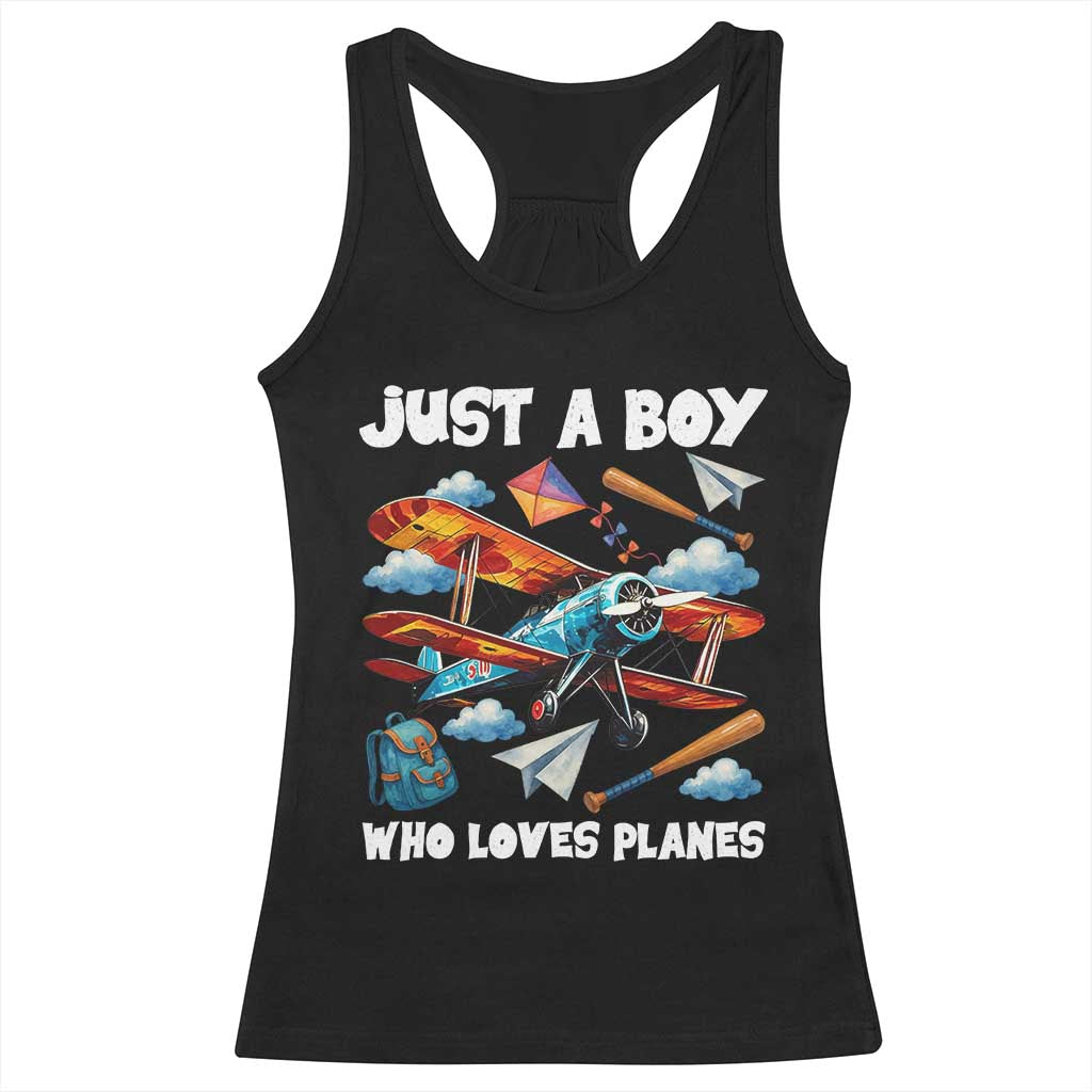 Funny Pilot Airplane Lovers Racerback Tank Top Just A Boy Who Loves Planes - Wonder Print Shop