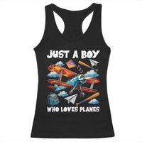 Funny Pilot Airplane Lovers Racerback Tank Top Just A Boy Who Loves Planes - Wonder Print Shop