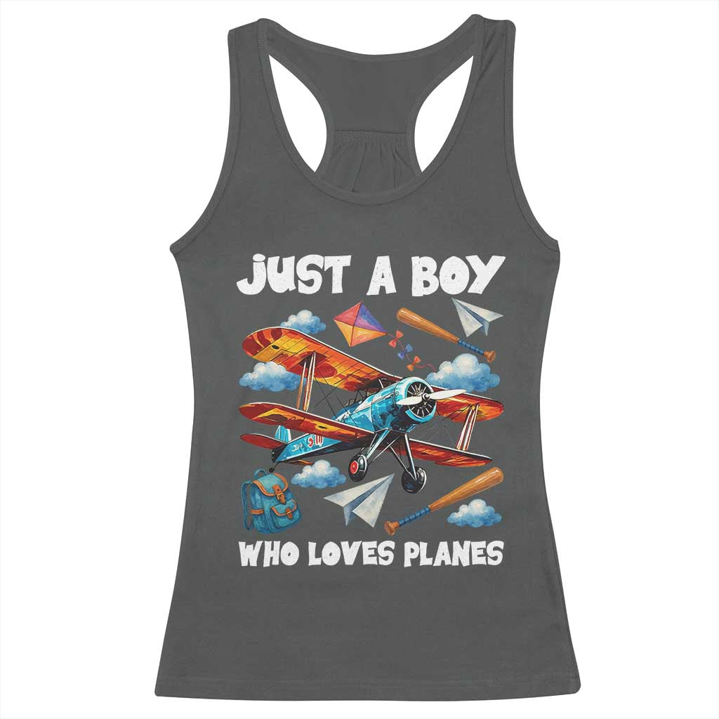 Funny Pilot Airplane Lovers Racerback Tank Top Just A Boy Who Loves Planes - Wonder Print Shop