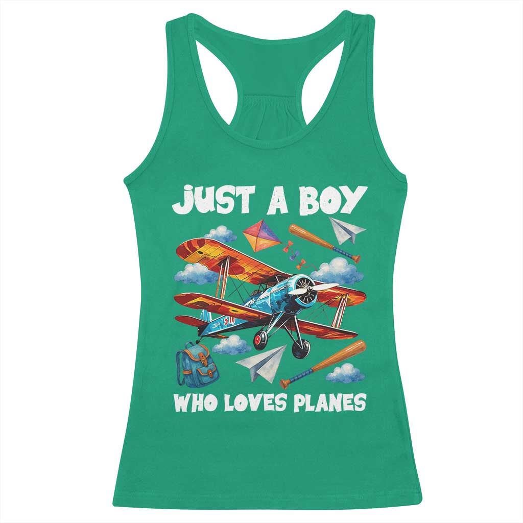 Funny Pilot Airplane Lovers Racerback Tank Top Just A Boy Who Loves Planes - Wonder Print Shop