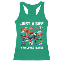 Funny Pilot Airplane Lovers Racerback Tank Top Just A Boy Who Loves Planes - Wonder Print Shop