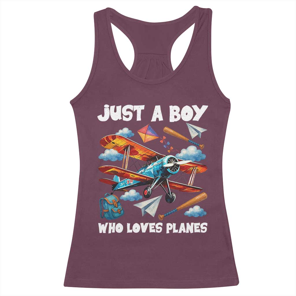 Funny Pilot Airplane Lovers Racerback Tank Top Just A Boy Who Loves Planes - Wonder Print Shop