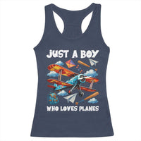 Funny Pilot Airplane Lovers Racerback Tank Top Just A Boy Who Loves Planes - Wonder Print Shop