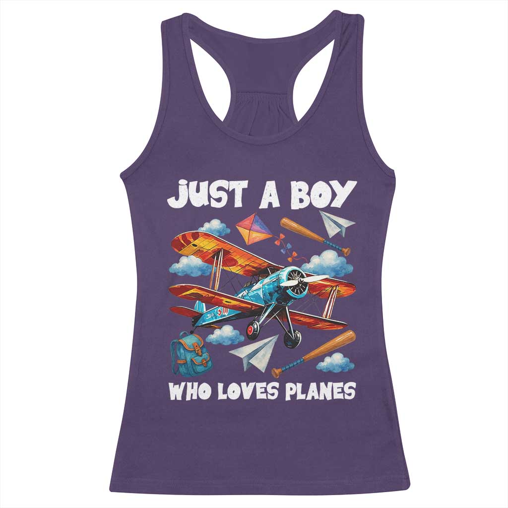 Funny Pilot Airplane Lovers Racerback Tank Top Just A Boy Who Loves Planes - Wonder Print Shop