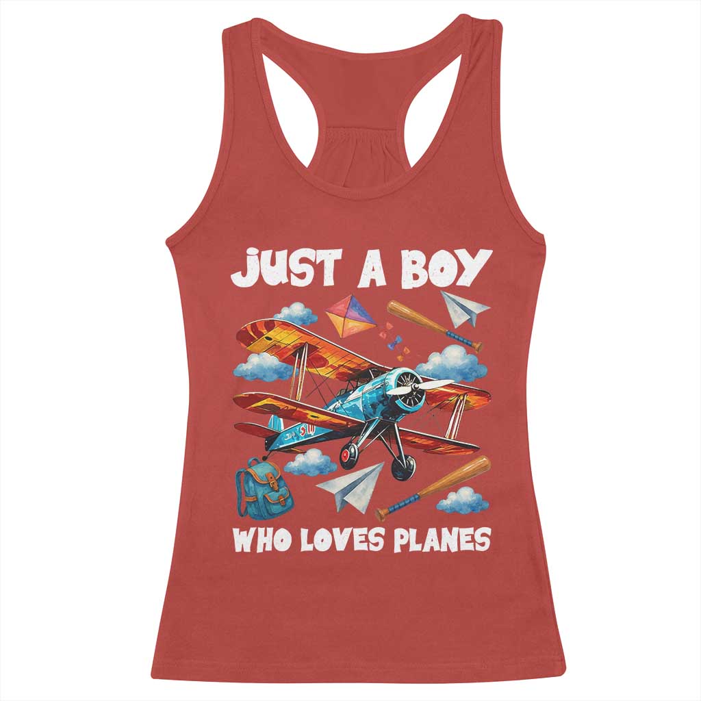 Funny Pilot Airplane Lovers Racerback Tank Top Just A Boy Who Loves Planes - Wonder Print Shop