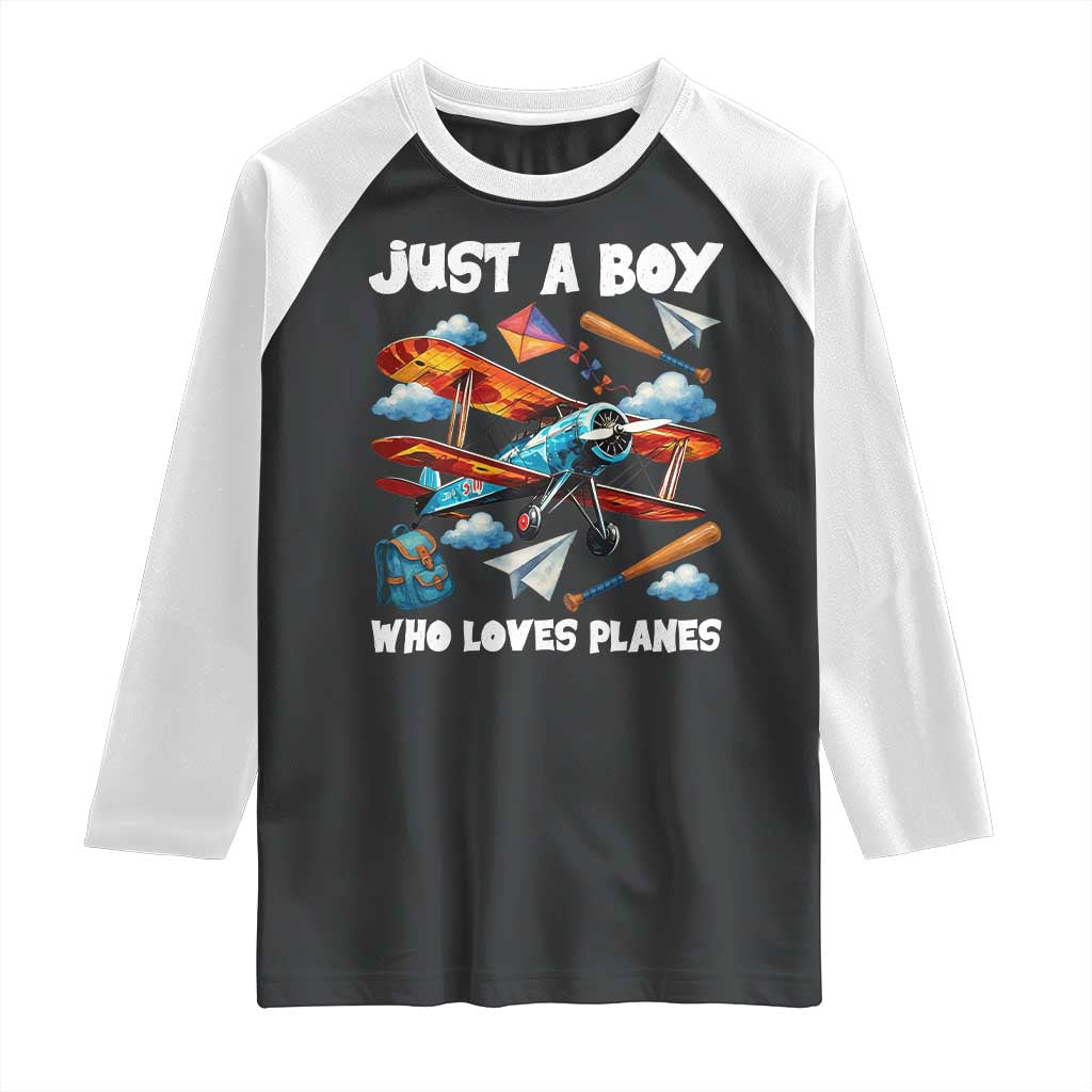 Funny Pilot Airplane Lovers Raglan Shirt Just A Boy Who Loves Planes - Wonder Print Shop