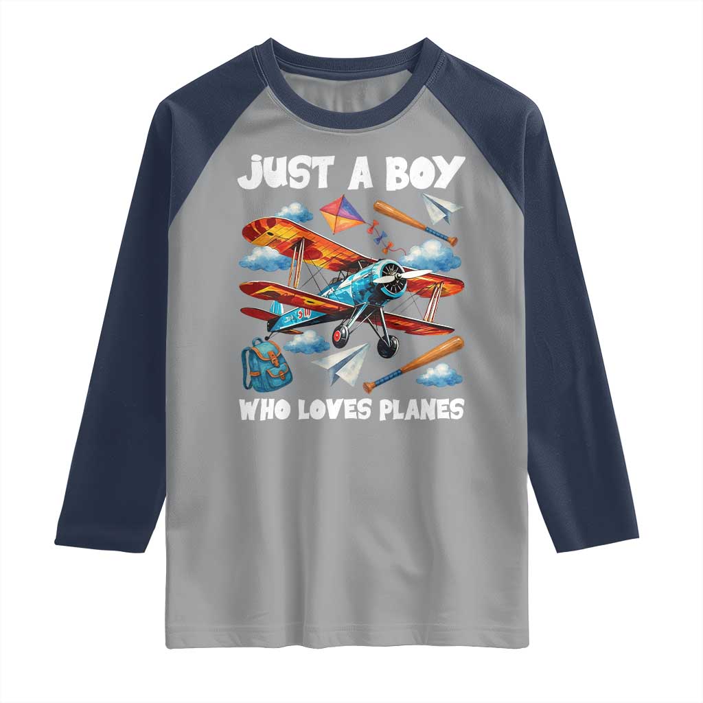 Funny Pilot Airplane Lovers Raglan Shirt Just A Boy Who Loves Planes - Wonder Print Shop