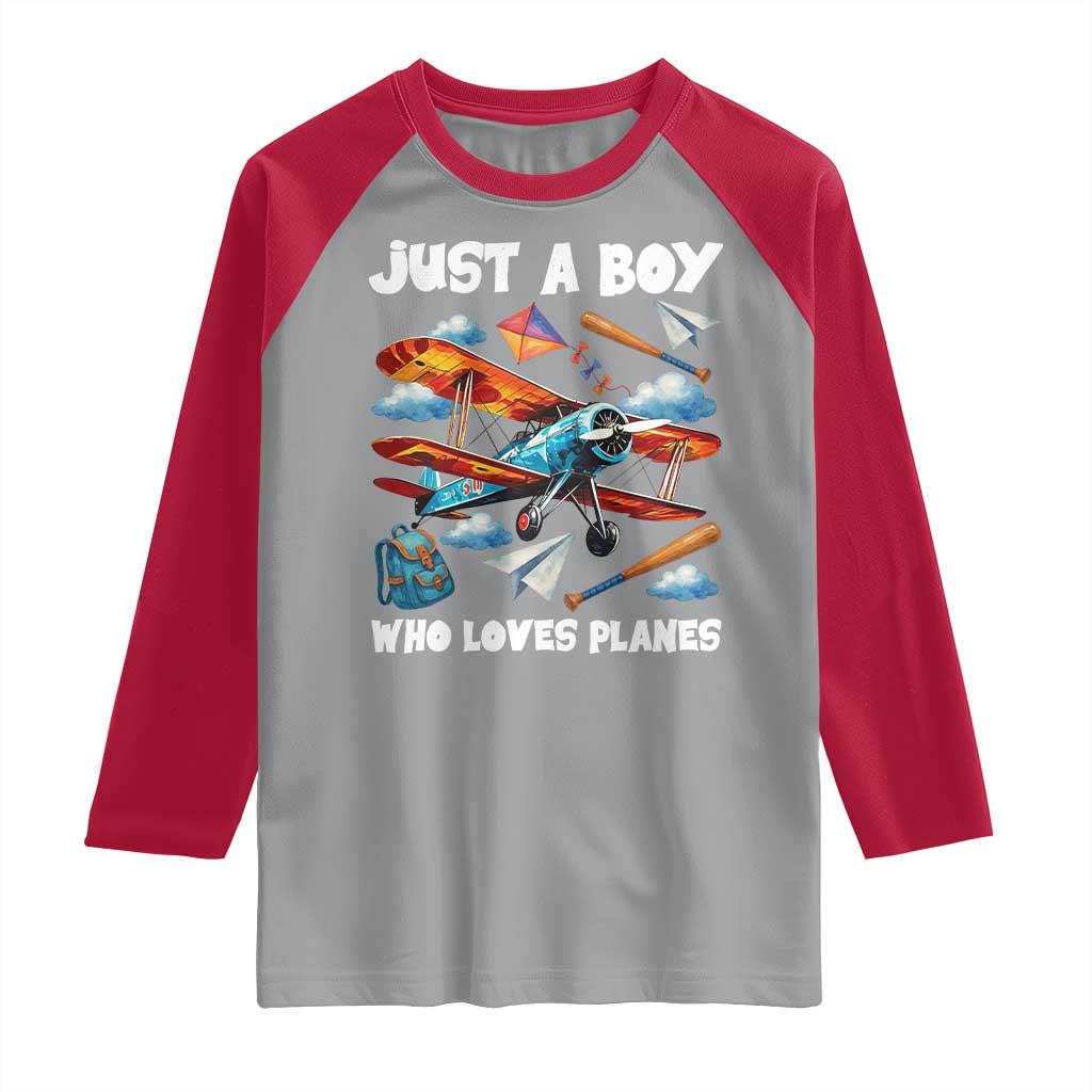 Funny Pilot Airplane Lovers Raglan Shirt Just A Boy Who Loves Planes - Wonder Print Shop