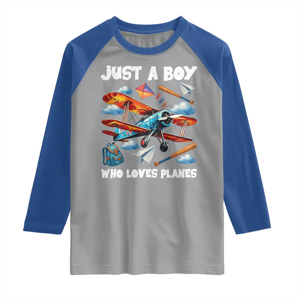 Funny Pilot Airplane Lovers Raglan Shirt Just A Boy Who Loves Planes - Wonder Print Shop