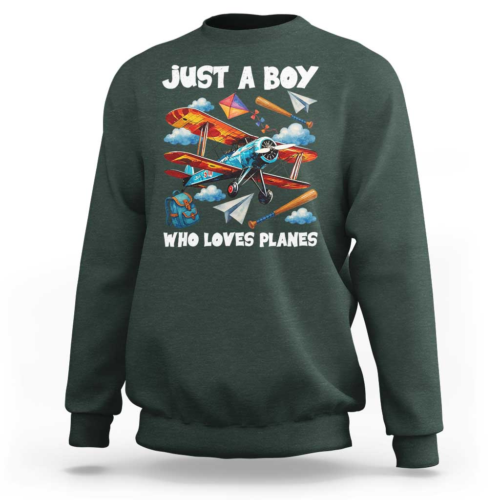 Funny Pilot Airplane Lovers Sweatshirt Just A Boy Who Loves Planes - Wonder Print Shop