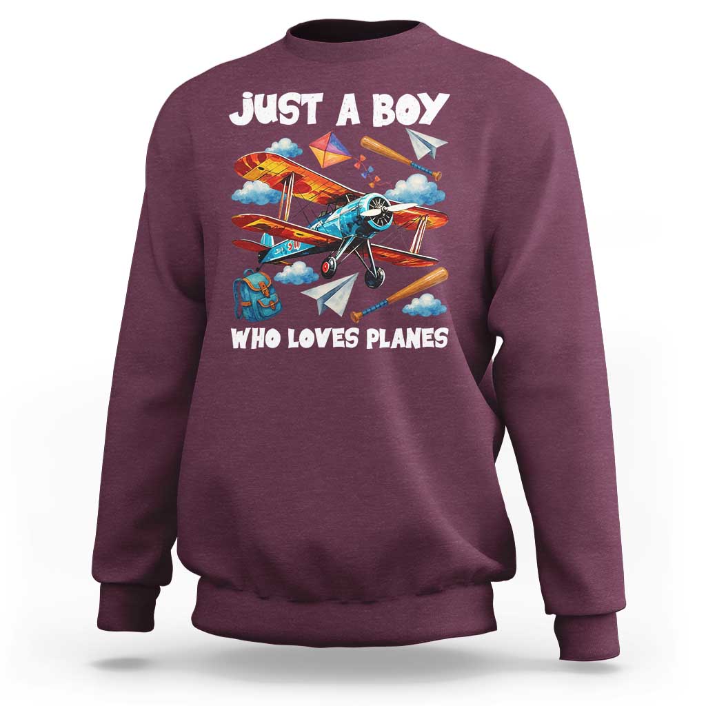 Funny Pilot Airplane Lovers Sweatshirt Just A Boy Who Loves Planes - Wonder Print Shop