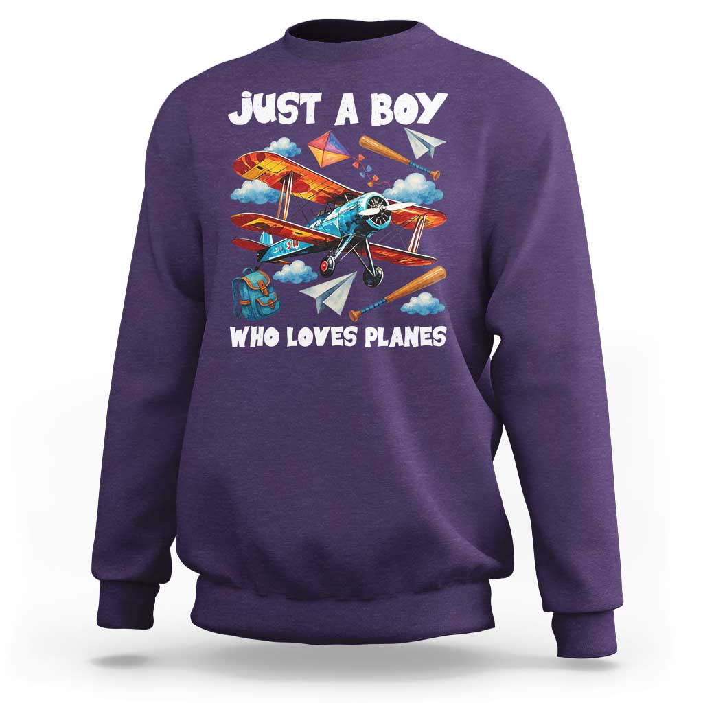 Funny Pilot Airplane Lovers Sweatshirt Just A Boy Who Loves Planes - Wonder Print Shop