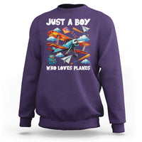 Funny Pilot Airplane Lovers Sweatshirt Just A Boy Who Loves Planes - Wonder Print Shop