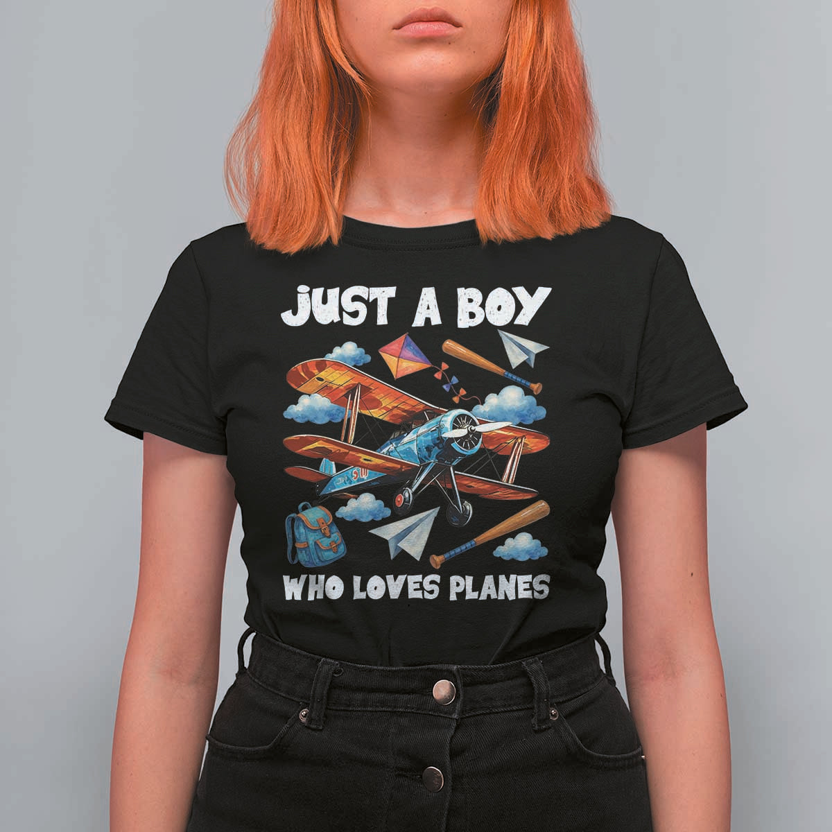 Funny Pilot Airplane Lovers T Shirt For Women Just A Boy Who Loves Planes - Wonder Print Shop