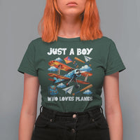 Funny Pilot Airplane Lovers T Shirt For Women Just A Boy Who Loves Planes - Wonder Print Shop