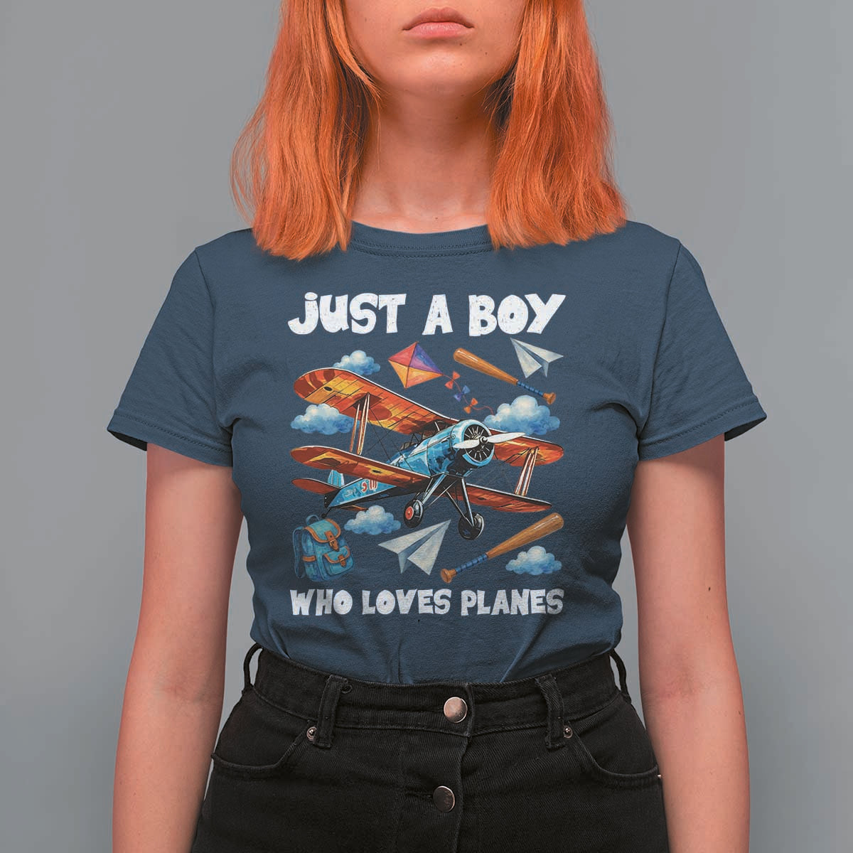 Funny Pilot Airplane Lovers T Shirt For Women Just A Boy Who Loves Planes - Wonder Print Shop