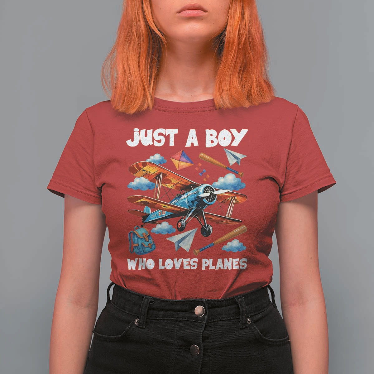Funny Pilot Airplane Lovers T Shirt For Women Just A Boy Who Loves Planes - Wonder Print Shop