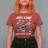 Funny Pilot Airplane Lovers T Shirt For Women Just A Boy Who Loves Planes - Wonder Print Shop