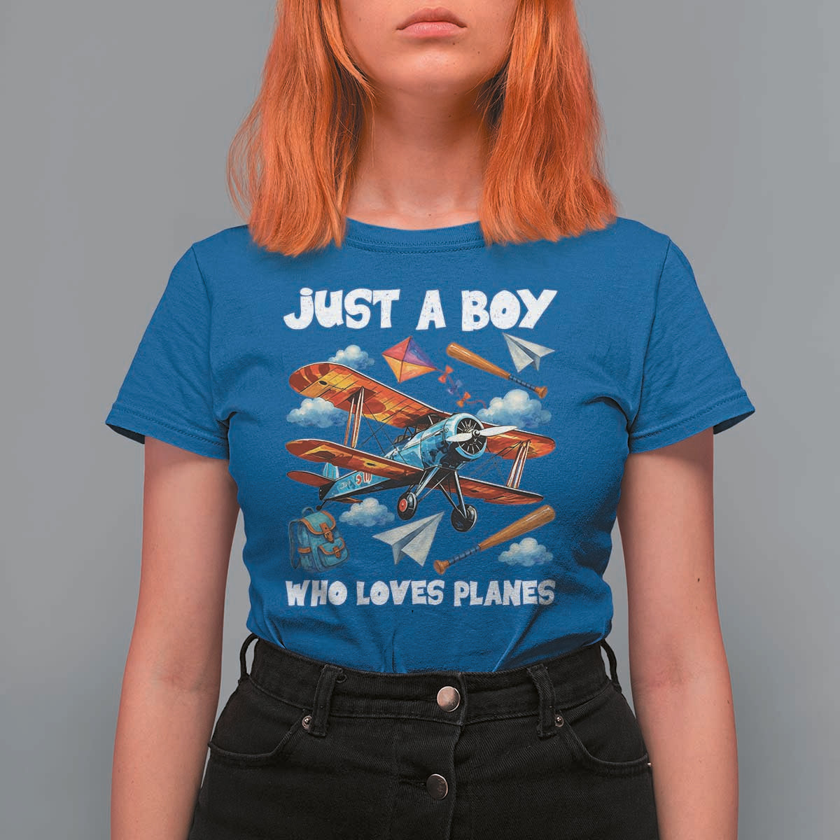 Funny Pilot Airplane Lovers T Shirt For Women Just A Boy Who Loves Planes - Wonder Print Shop