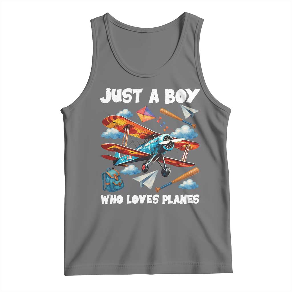 Funny Pilot Airplane Lovers Tank Top Just A Boy Who Loves Planes - Wonder Print Shop