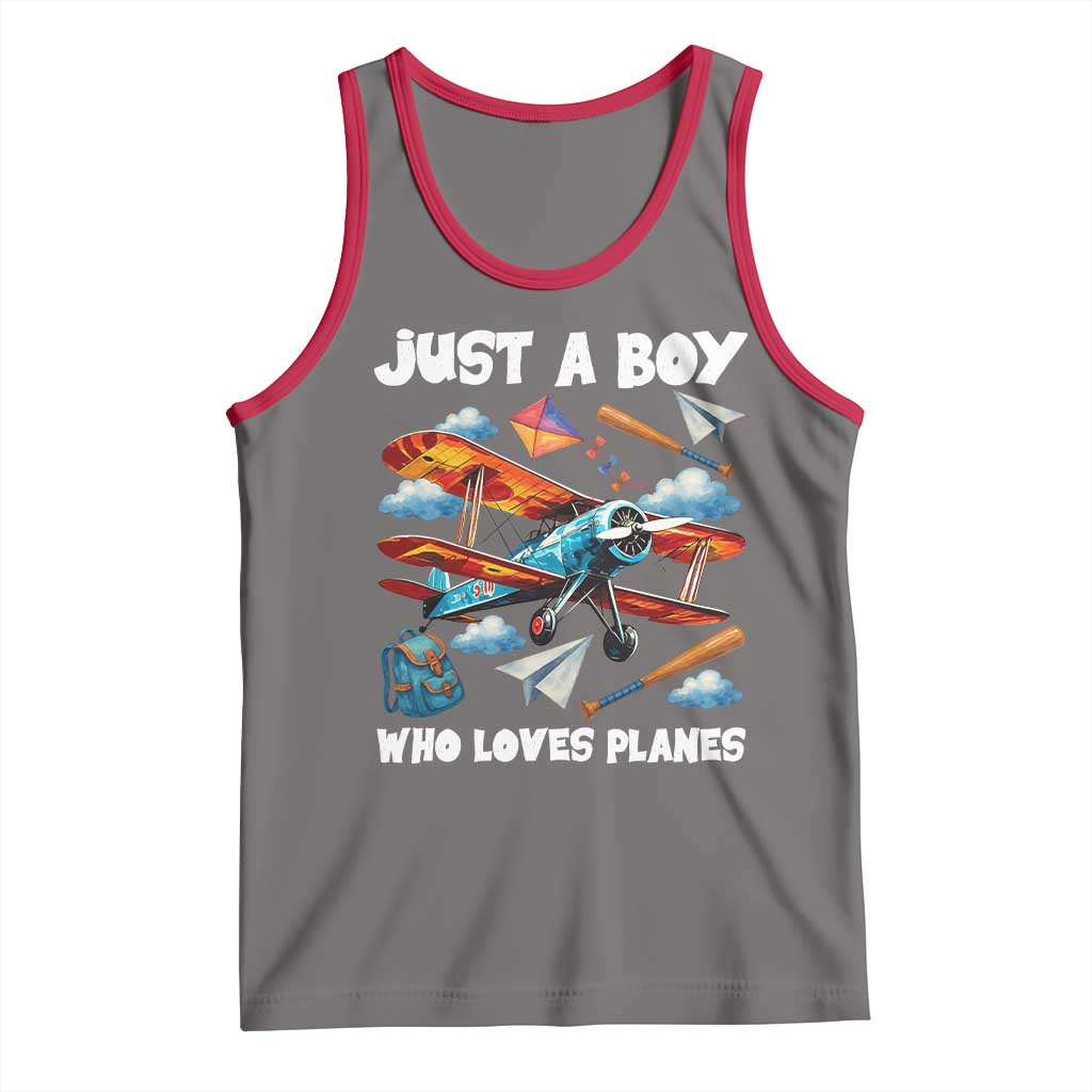 Funny Pilot Airplane Lovers Tank Top Just A Boy Who Loves Planes - Wonder Print Shop