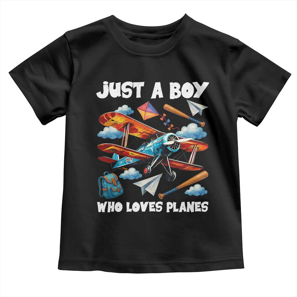 Funny Pilot Airplane Lovers Toddler T Shirt Just A Boy Who Loves Planes - Wonder Print Shop