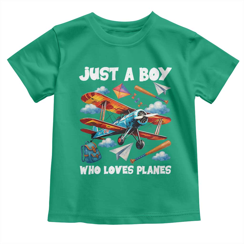 Funny Pilot Airplane Lovers Toddler T Shirt Just A Boy Who Loves Planes - Wonder Print Shop