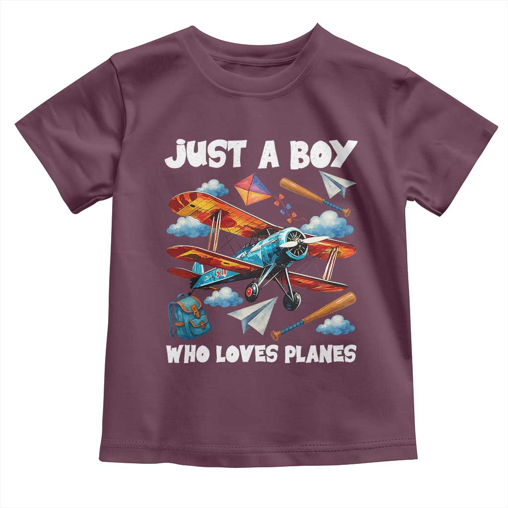 Funny Pilot Airplane Lovers Toddler T Shirt Just A Boy Who Loves Planes - Wonder Print Shop