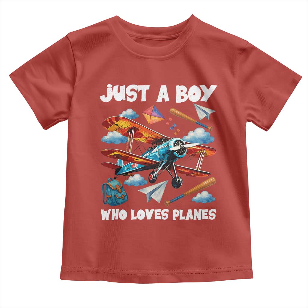 Funny Pilot Airplane Lovers Toddler T Shirt Just A Boy Who Loves Planes - Wonder Print Shop