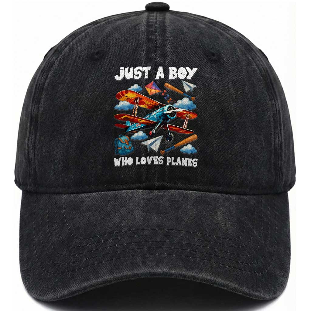 Funny Pilot Airplane Lovers Washed Cotton Baseball Cap Just A Boy Who Loves Planes
