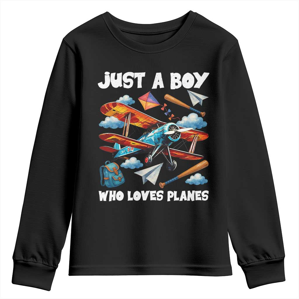 Funny Pilot Airplane Lovers Youth Sweatshirt Just A Boy Who Loves Planes - Wonder Print Shop