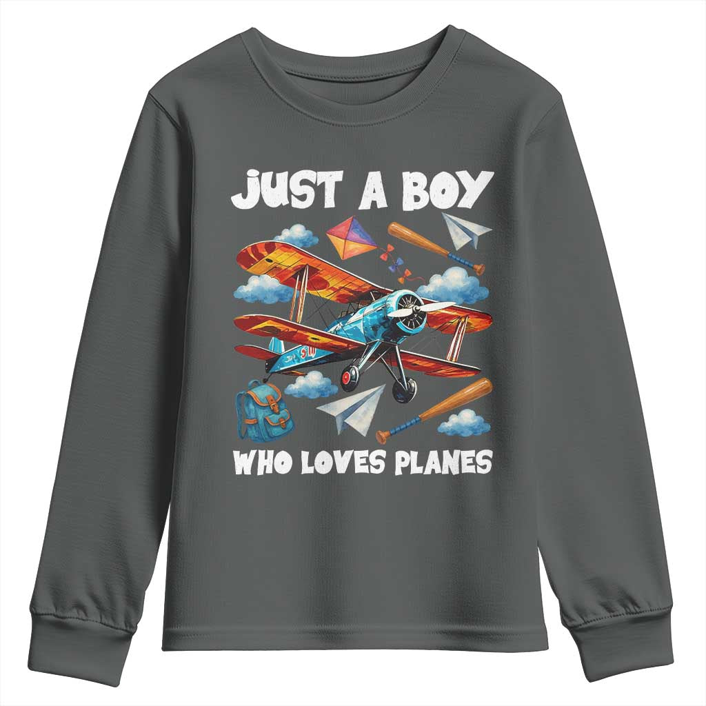 Funny Pilot Airplane Lovers Youth Sweatshirt Just A Boy Who Loves Planes - Wonder Print Shop