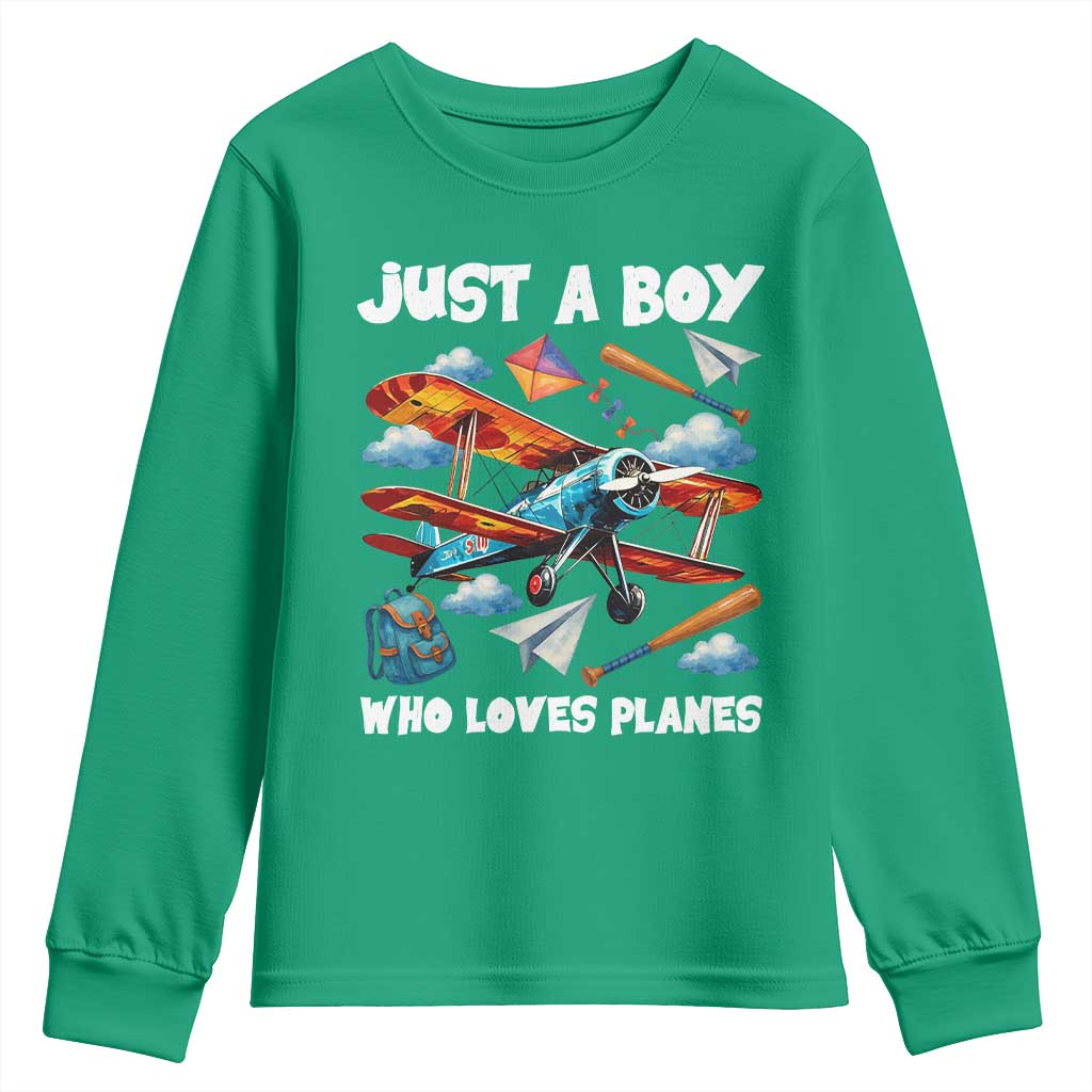 Funny Pilot Airplane Lovers Youth Sweatshirt Just A Boy Who Loves Planes - Wonder Print Shop