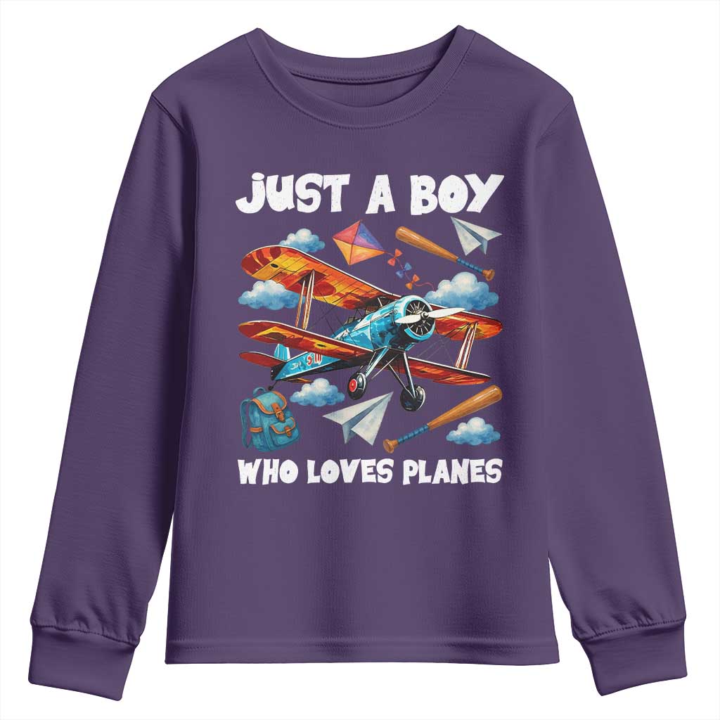 Funny Pilot Airplane Lovers Youth Sweatshirt Just A Boy Who Loves Planes - Wonder Print Shop
