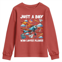 Funny Pilot Airplane Lovers Youth Sweatshirt Just A Boy Who Loves Planes - Wonder Print Shop
