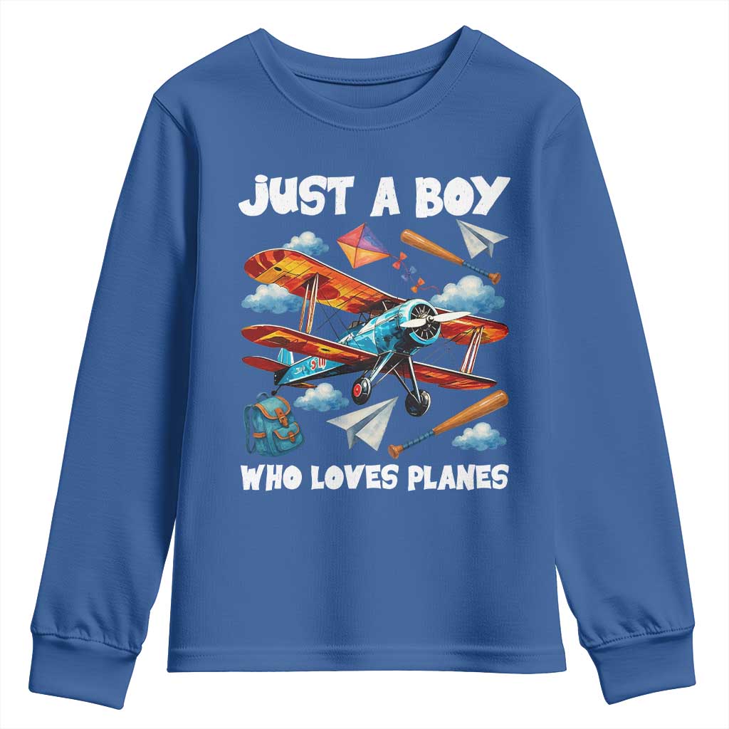Funny Pilot Airplane Lovers Youth Sweatshirt Just A Boy Who Loves Planes - Wonder Print Shop
