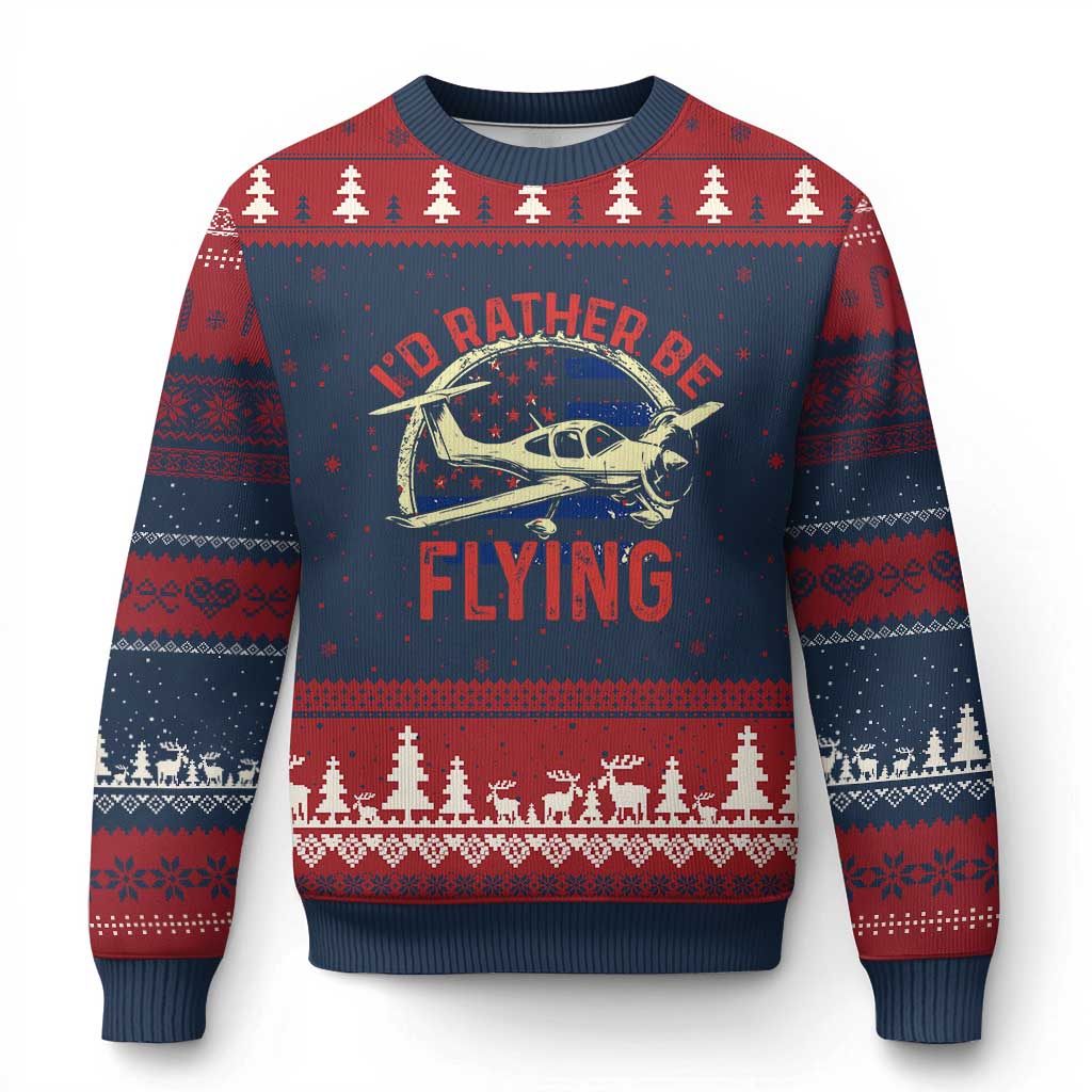 Funny Airplane Pilot Ugly Christmas Sweater I'd Rather Be Flying - Wonder Print Shop
