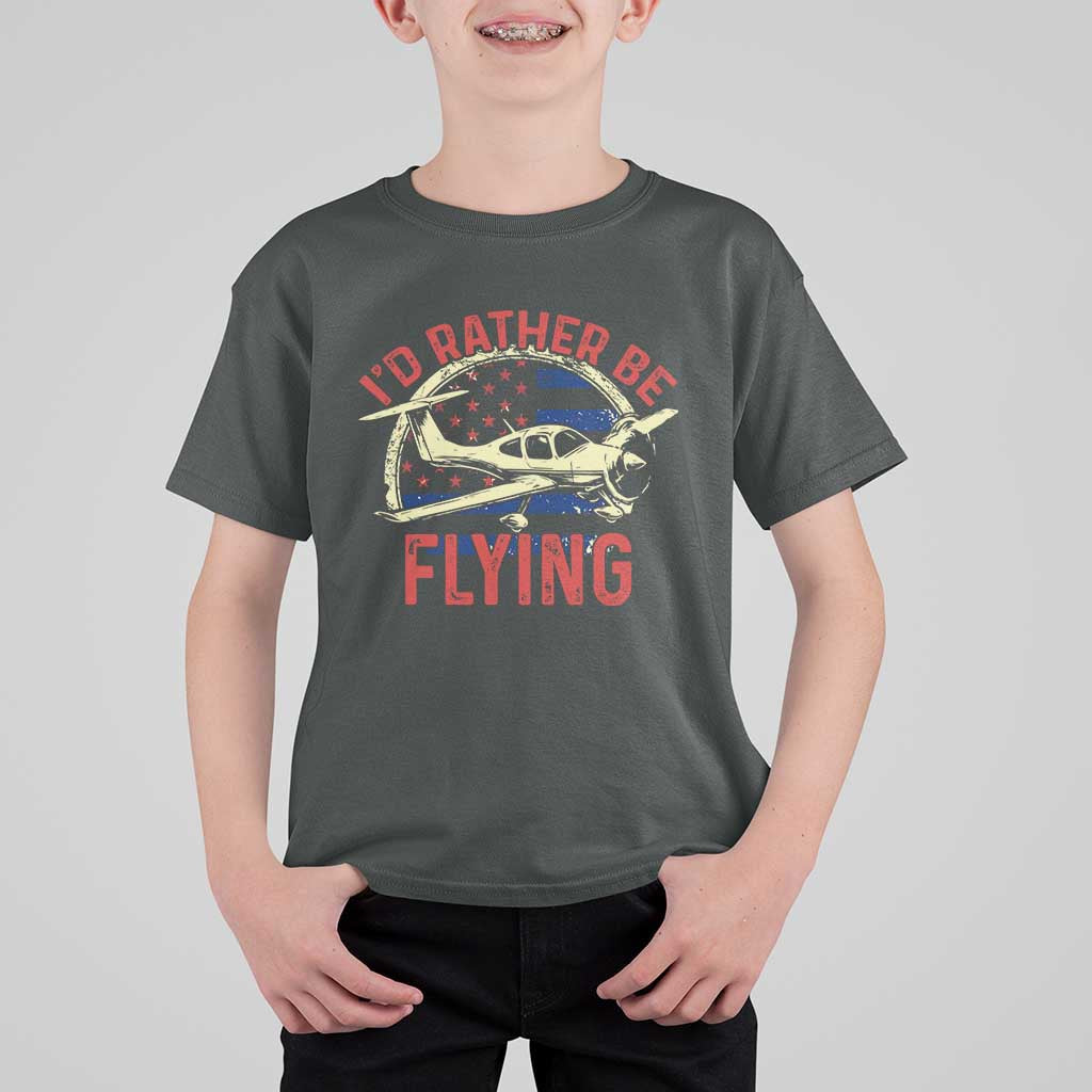 Funny Airplane Pilot T Shirt For Kid I'd Rather Be Flying - Wonder Print Shop