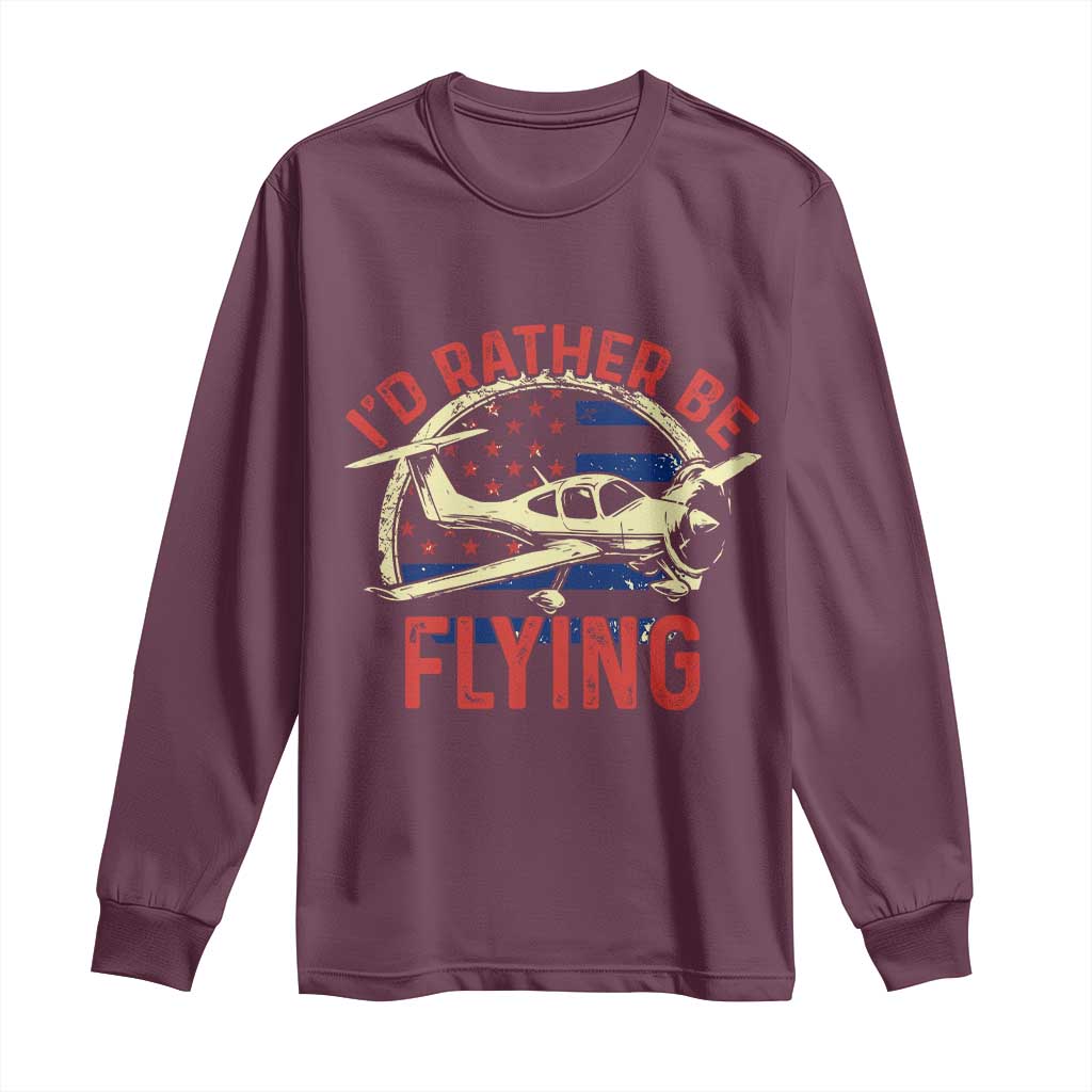 Funny Airplane Pilot Long Sleeve Shirt I'd Rather Be Flying - Wonder Print Shop