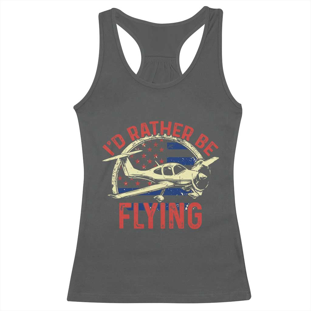 Funny Airplane Pilot Racerback Tank Top I'd Rather Be Flying - Wonder Print Shop
