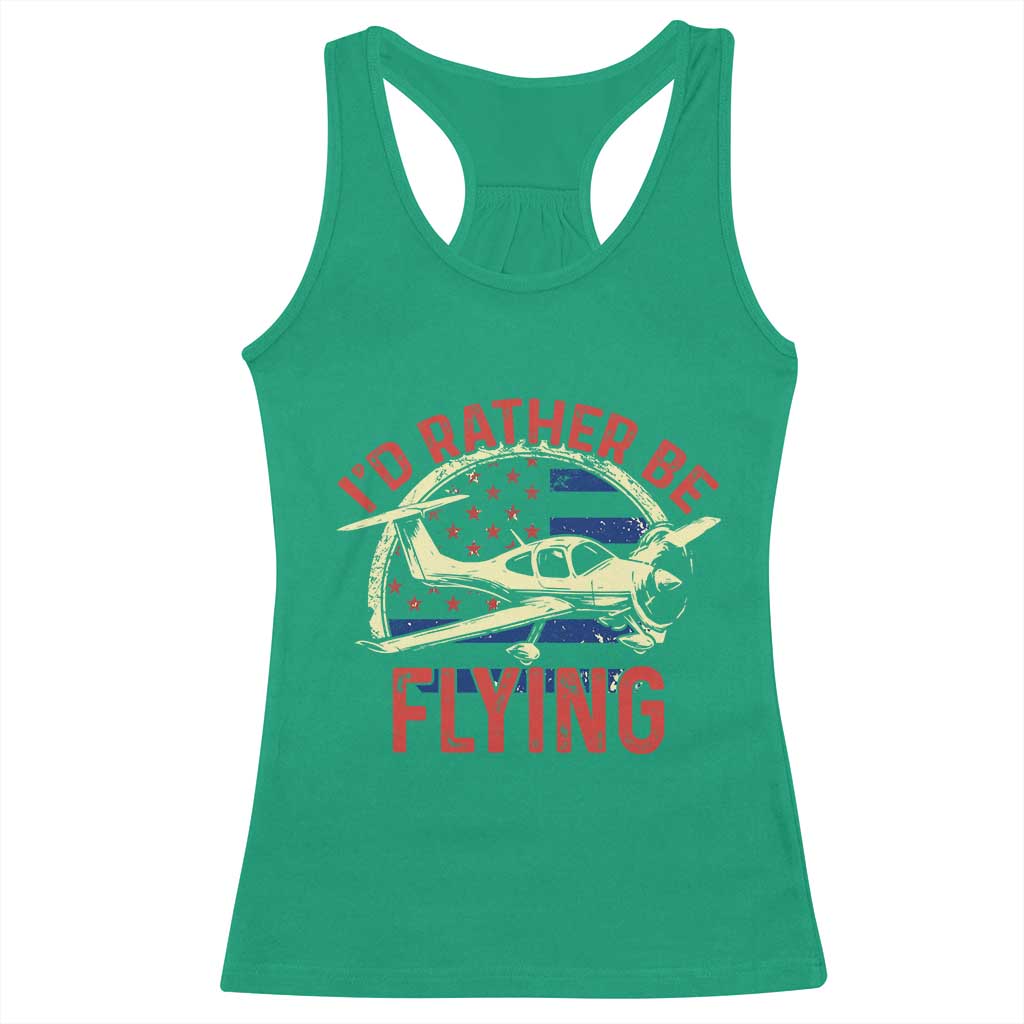 Funny Airplane Pilot Racerback Tank Top I'd Rather Be Flying - Wonder Print Shop