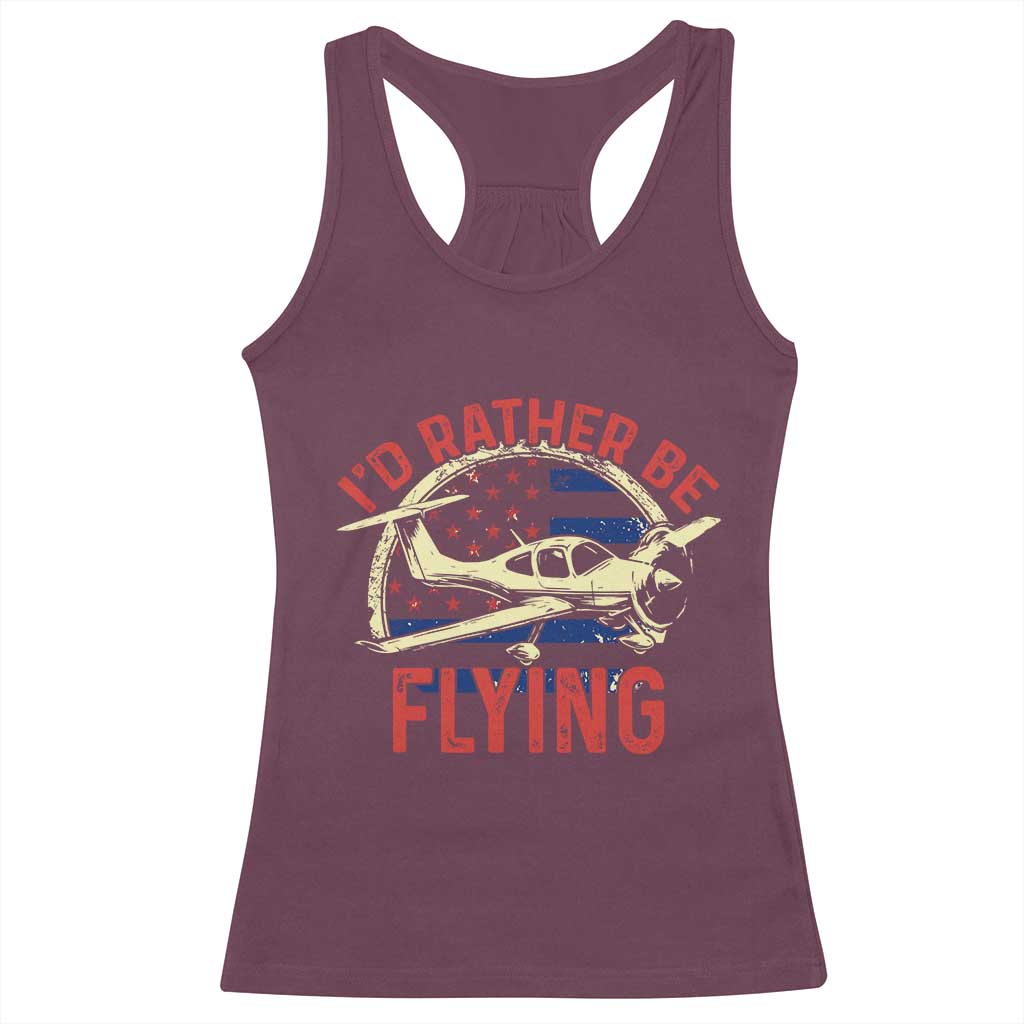 Funny Airplane Pilot Racerback Tank Top I'd Rather Be Flying - Wonder Print Shop