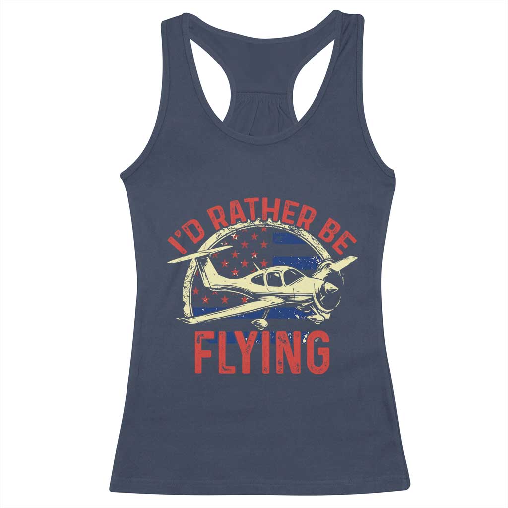 Funny Airplane Pilot Racerback Tank Top I'd Rather Be Flying - Wonder Print Shop