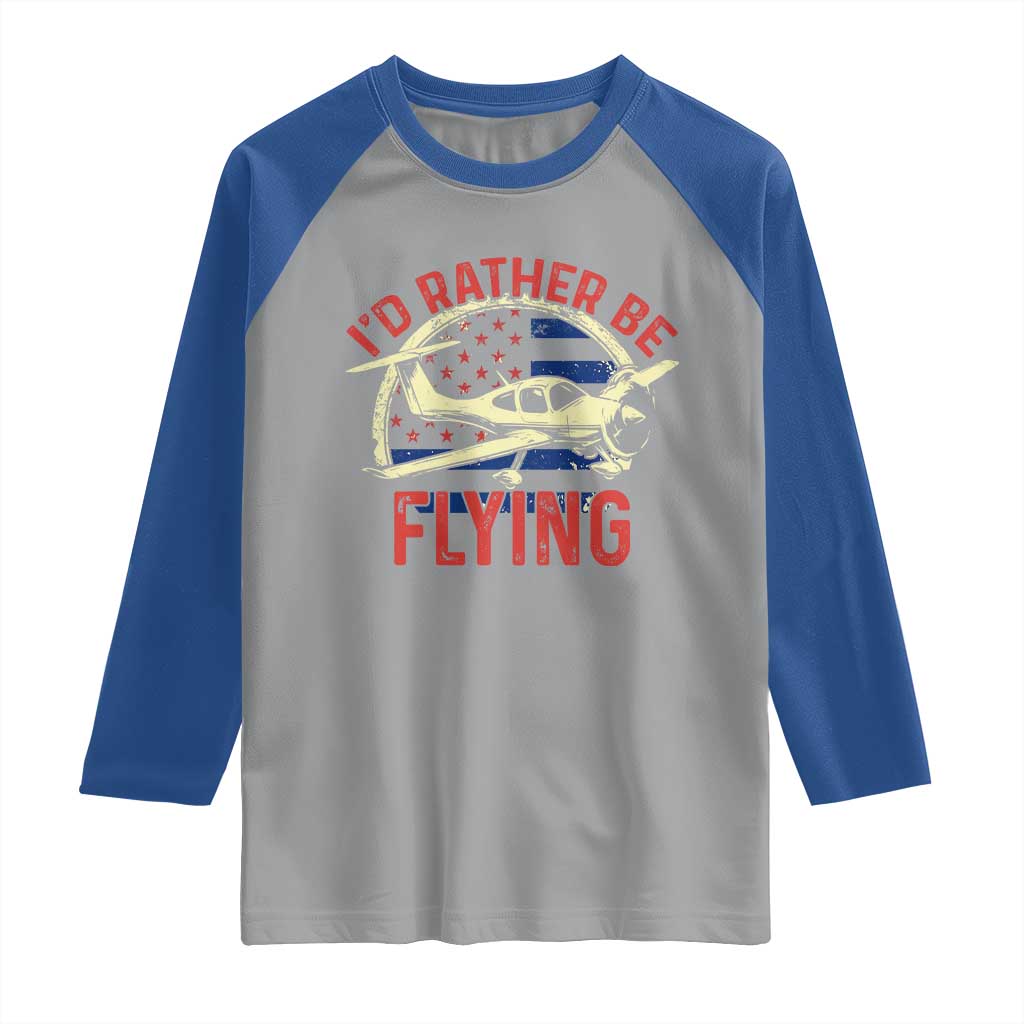 Funny Airplane Pilot Raglan Shirt I'd Rather Be Flying - Wonder Print Shop