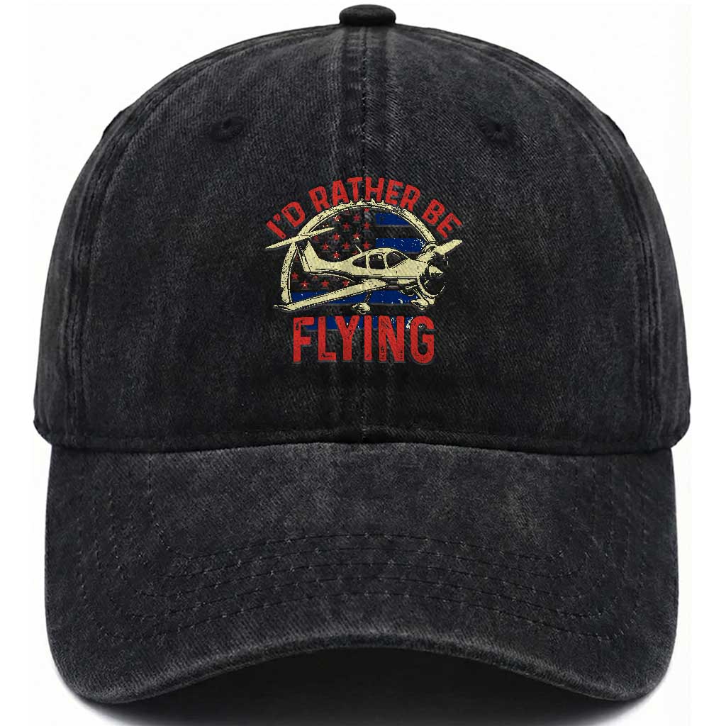 Funny Airplane Pilot Washed Cotton Baseball Cap I'd Rather Be Flying